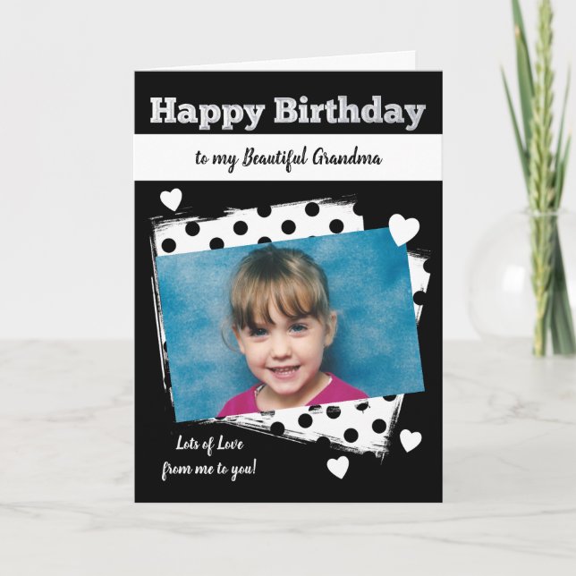 Grattis på födelsedagen Mormor svart och vitt foto Kort (Framsida)