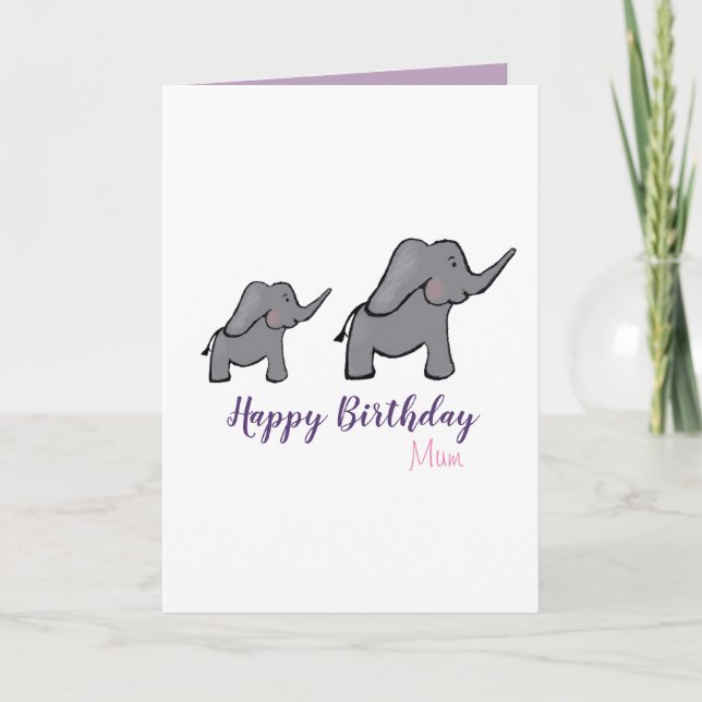 Grattis på födelsedagen morsa Eephant mor och baby Kort (Framsida)