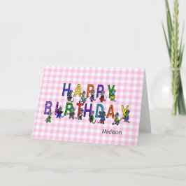 Grattis på födelsedagen möss på rosa gingham kort