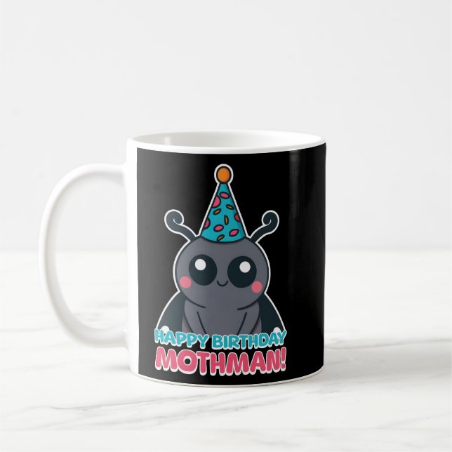 Grattis på födelsedagen Mothman! Cute Mothman Teck Kaffemugg (Vänster)