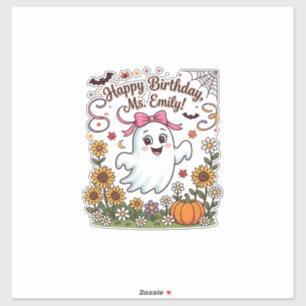Grattis på födelsedagen Ms Emily Halloween Spöke P Klistermärken