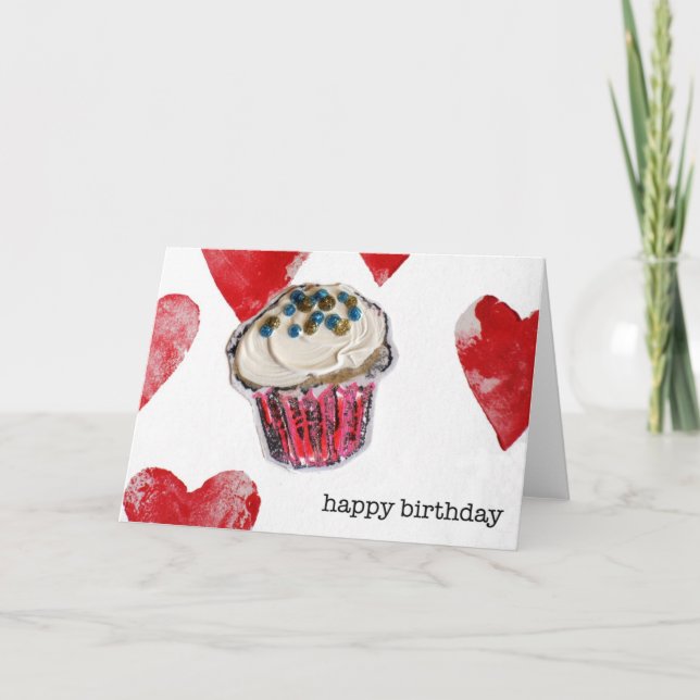 grattis på födelsedagen muffinhjärtor kort (Framsida)