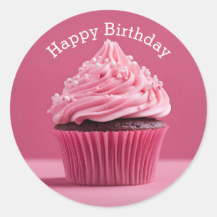 Grattis på födelsedagen Muffinsar Klistra in Rosa Runt Klistermärke