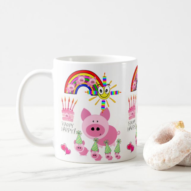 Grattis på födelsedagen Mugg Rosa Gris (Med munk)