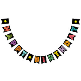 GRATTIS PÅ FÖDELSEDAGEN ;MULTICOLORED ON BLACK BAK VIMPLAR