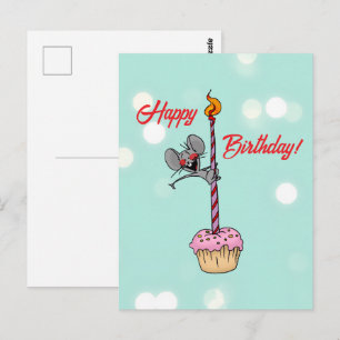Grattis på födelsedagen Mus med Cupcake och Ljus Vykort