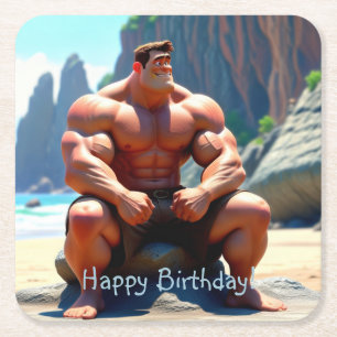 Grattis på födelsedagen Muscleman Underlägg Papper Kvadrat
