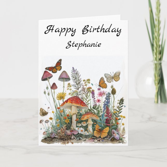 Grattis på födelsedagen Mushroom Flowers Fairytale Kort (Framsida)