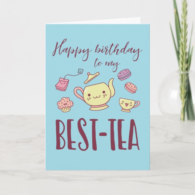 Grattis på födelsedagen My Bestie Funny Tea Party  Kort (Framsida)
