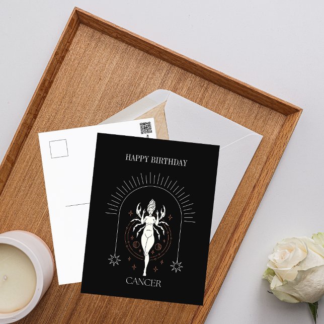 Grattis på födelsedagen Mystic Cancer Zodiakshoros Vykort (Happy Birthday Mystic Cancer Zodiac Horoscope Postcard)