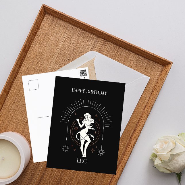 Grattis på födelsedagen Mystic Leo Zodiac Horoscop Vykort (Happy Birthday Mystic Leo Zodiac Horoscope Postcard)
