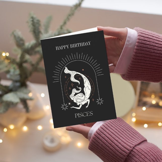 Grattis på födelsedagen Mystic Pisces Zodiac Horos Inbjudan (Happy Birthday Mystic Pisces Zodiac Horoscope Card)