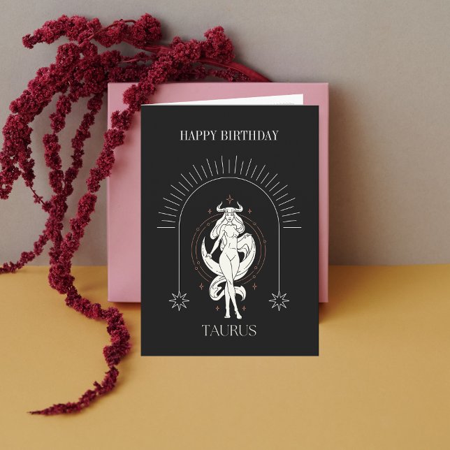 Grattis på födelsedagen Mystic Taurus Zodiac Horos Inbjudan (Happy Birthday Mystic Taurus Zodiac Horoscope Card)