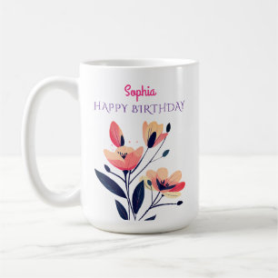 Grattis på födelsedagen, Namn, Blommor, vita Kaffemugg