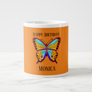 Grattis på födelsedagen "Namn" Butterfly Orange Jumbo Mugg