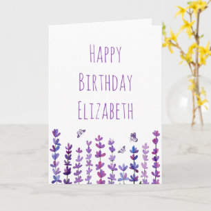Grattis på födelsedagen Namn Lavender & Butterfly Kort