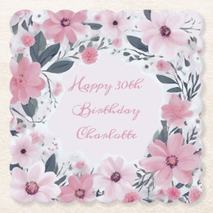 Grattis på födelsedagen Namn Pastel Rosa Flowers Underlägg Papper
