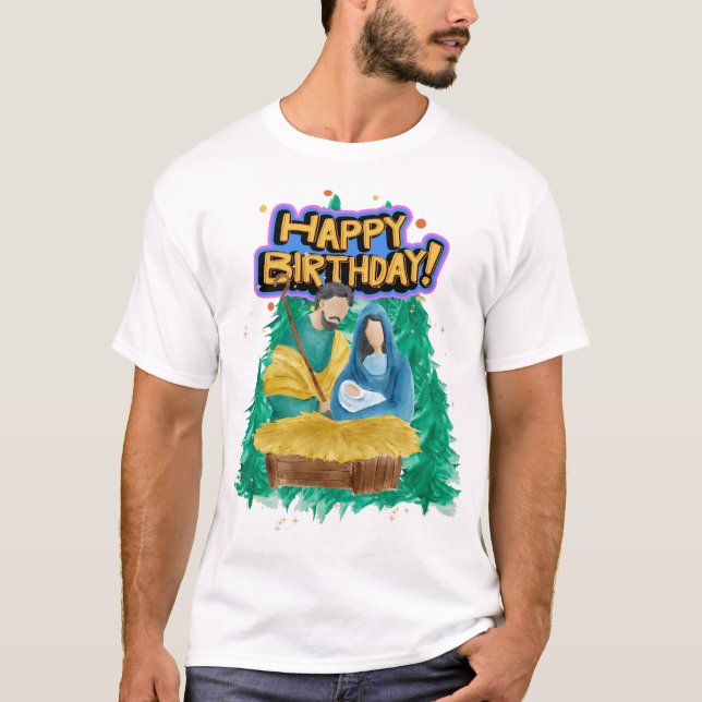 Grattis på födelsedagen Nativitet, vattenfärg T Shirt (Framsida)