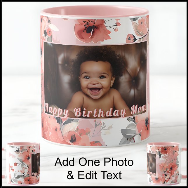 Grattis på födelsedagen New mamma Photo Cute Rosa  Mugg (Skapare uppladdad)