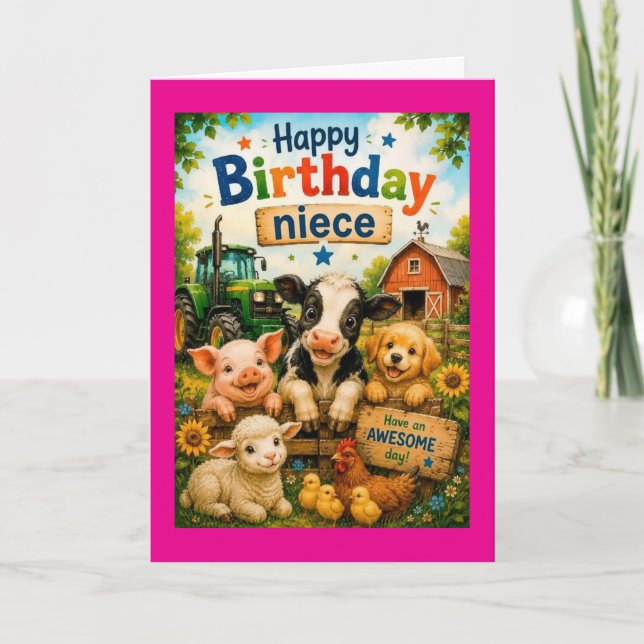 Grattis på födelsedagen Niece Lantbruksdjur  Kort (Framsida)