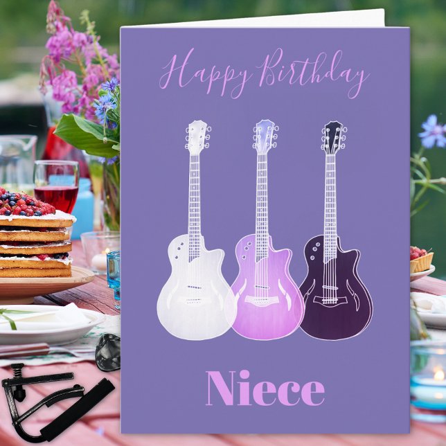 Grattis på födelsedagen Niece Pink Guitars Kort (Rock and roll pink guitar happy birthday niece custom greetings card)