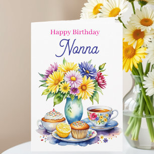 Grattis på födelsedagen Nonna Blommor och Cupcak Kort