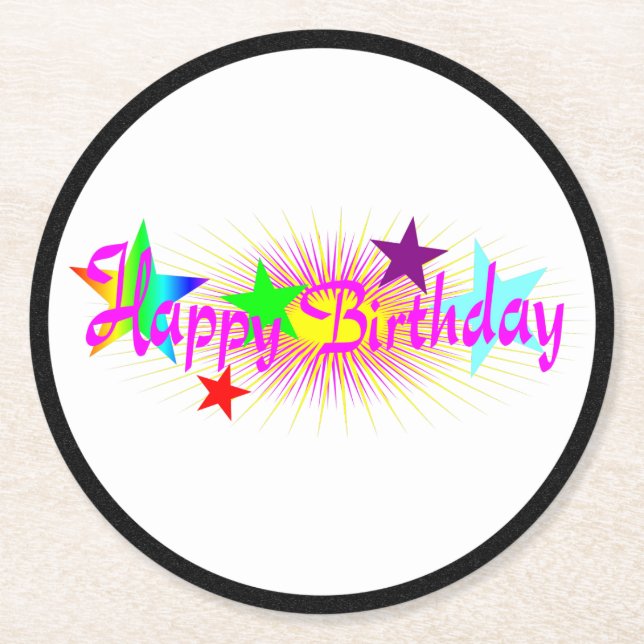 Grattis på födelsedagen och stjärnor - underlägg papper rund (Framsidan)