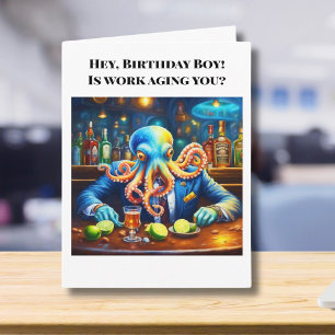 Grattis på födelsedagen Octopus Co Worker i Pub Kort