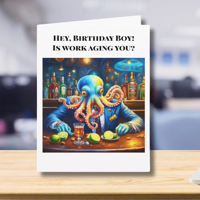 Grattis på födelsedagen Octopus Co Worker i Pub Kort (Skapare uppladdad)