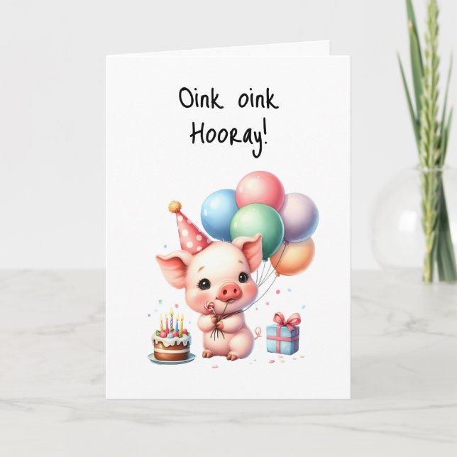 Grattis på födelsedagen Oink Oink Hooray Cake Ball Kort (Framsida)