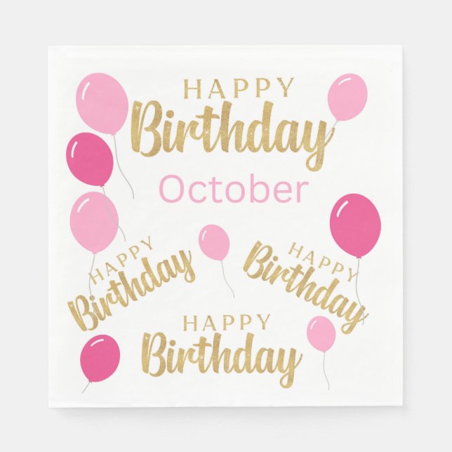 Grattis på födelsedagen Oktober Birthdays Papperss Pappersservett (Framsidan)