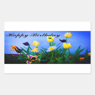 Grattis på födelsedagen Olika tulips #2 Stickers Rektangulärt Klistermärke