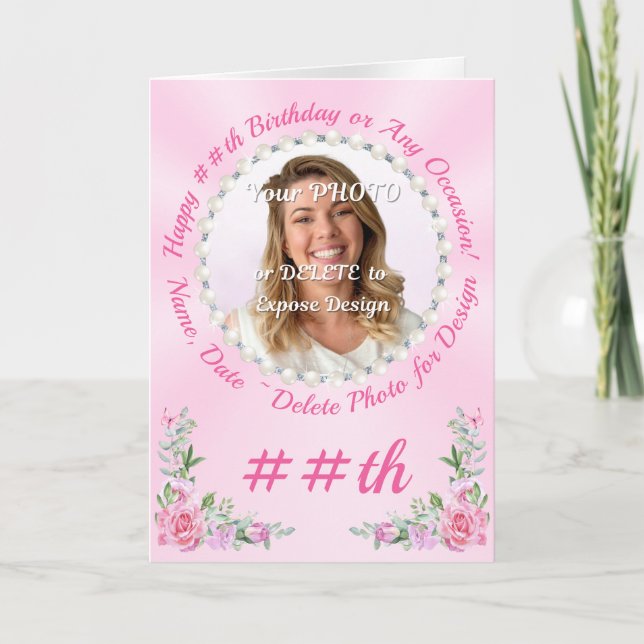 Grattis på födelsedagen Önskemål med fotoöverförin Kort (Framsida)