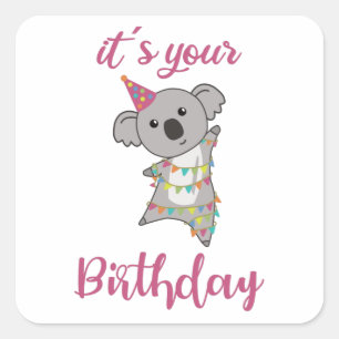 Grattis på födelsedagen Önskemål till dig Koala Cu Fyrkantigt Klistermärke