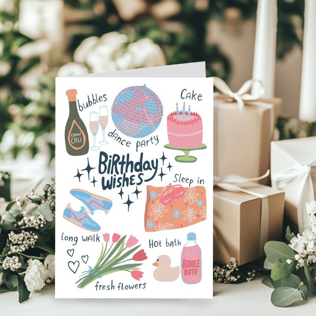 Grattis på födelsedagen Önskemål Whimsique sketch  Kort (Happy Birthday Wishes Whimsical Sketch Doodle Cute Card
)
