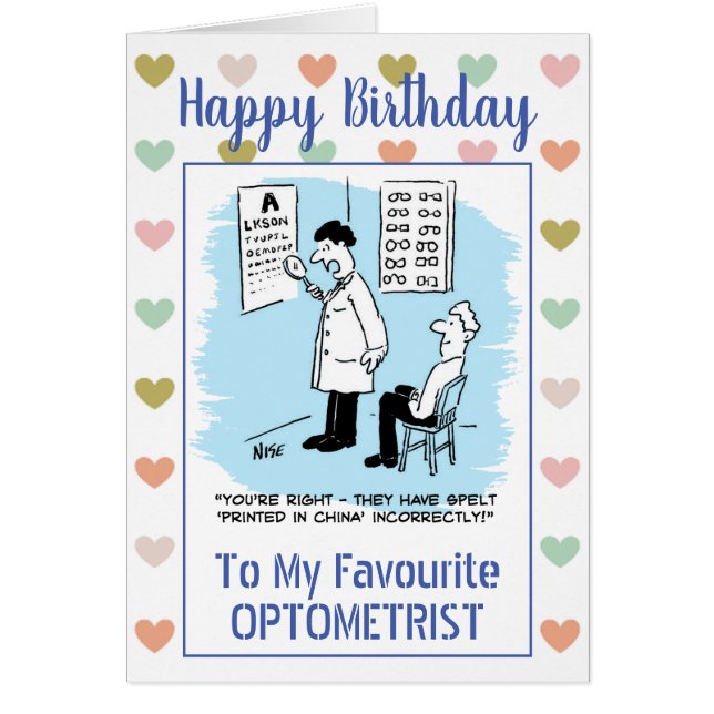 Grattis på födelsedagen Optometrist Hälsningskort (Framsidan)