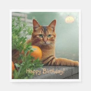 Grattis på födelsedagen Orange Tabby katt Pappersservett