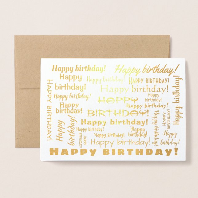 Grattis på födelsedagen Ord Cloud Typography Folierat Kort (Framsida med kuvert)