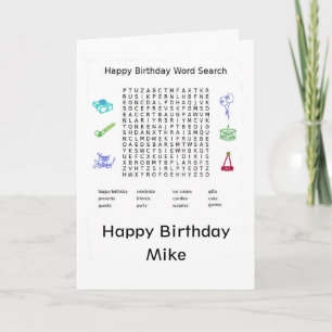 Grattis på födelsedagen Ord Search Mike Kort