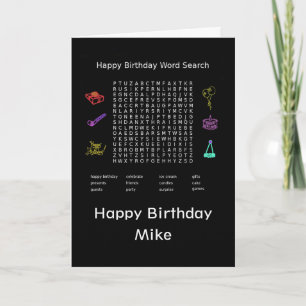 Grattis på födelsedagen Ord Search Mike Kort