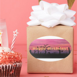 Grattis på födelsedagen originalteckning (Catctus) Ovalt Klistermärke