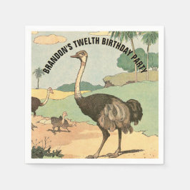 Grattis på födelsedagen Ostrich Illustrated Party Pappersservett