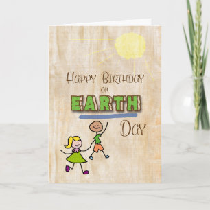Grattis på födelsedagen på Earth Day Stick Kids Or Kort