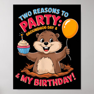 Grattis på födelsedagen på Groundhog Day 2025 söta Poster