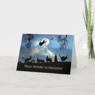 Grattis på födelsedagen på Halloween Svarta katter Kort