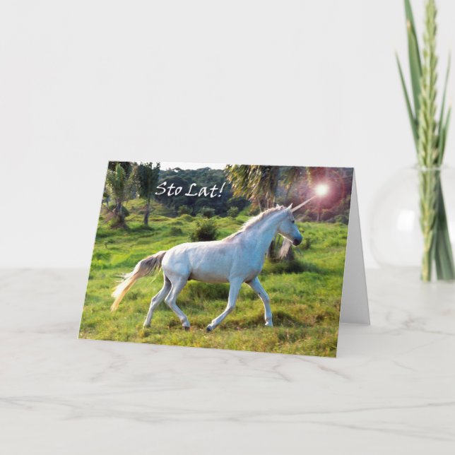Grattis på födelsedagen på polska, Magic Unicorn Kort (Framsida)