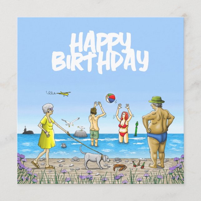Grattis på födelsedagen på stranden kort (Framsida)