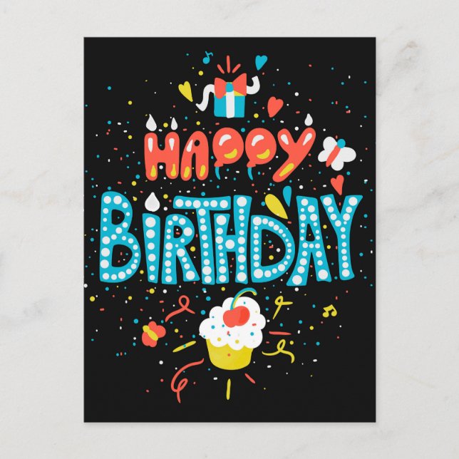 Grattis på födelsedagen på Svart Vykort (Framsida)