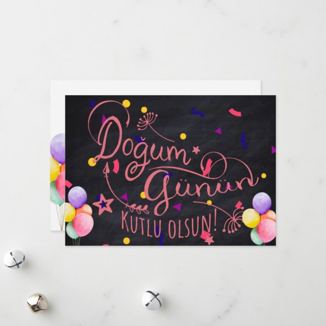 Grattis på födelsedagen på turkiska | Turkiskt föd Julkort (Fram/Back In Situ)