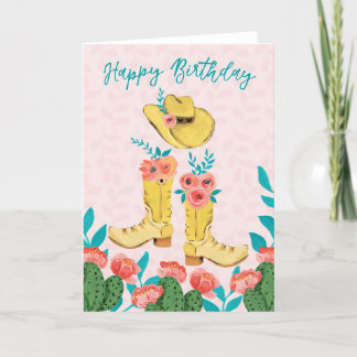 Grattis på födelsedagen Painterly Gouache Cowgirl  Tack Kort